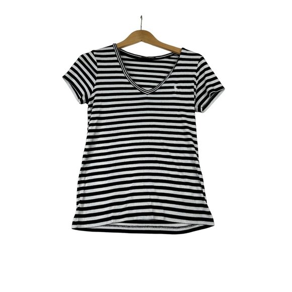 Polo Ralph Lauren‎ Striped V neck Shirt sz Medium Black/White - Picture 1 of 6
